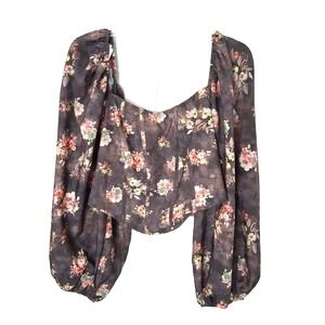 Floral Corset Crop Blouse Smocked Balloon Sleeves 4X Milkmaid Peasant Cottagecor